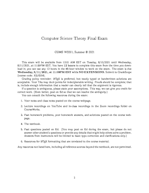 Homework 1 - Xi Chen - COMS W3261 Computer Science Theory: Problem ...