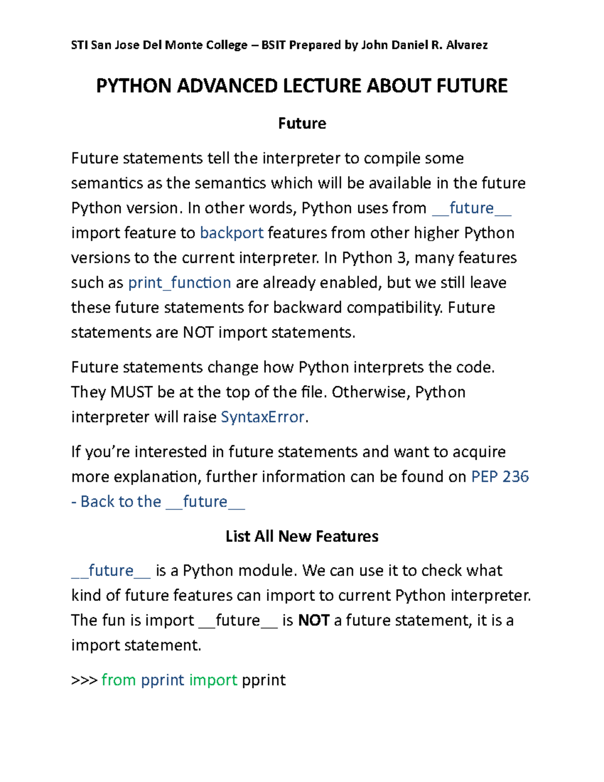 Python Advance Lecture about Future - PYTHON ADVANCED LECTURE ABOUT ...