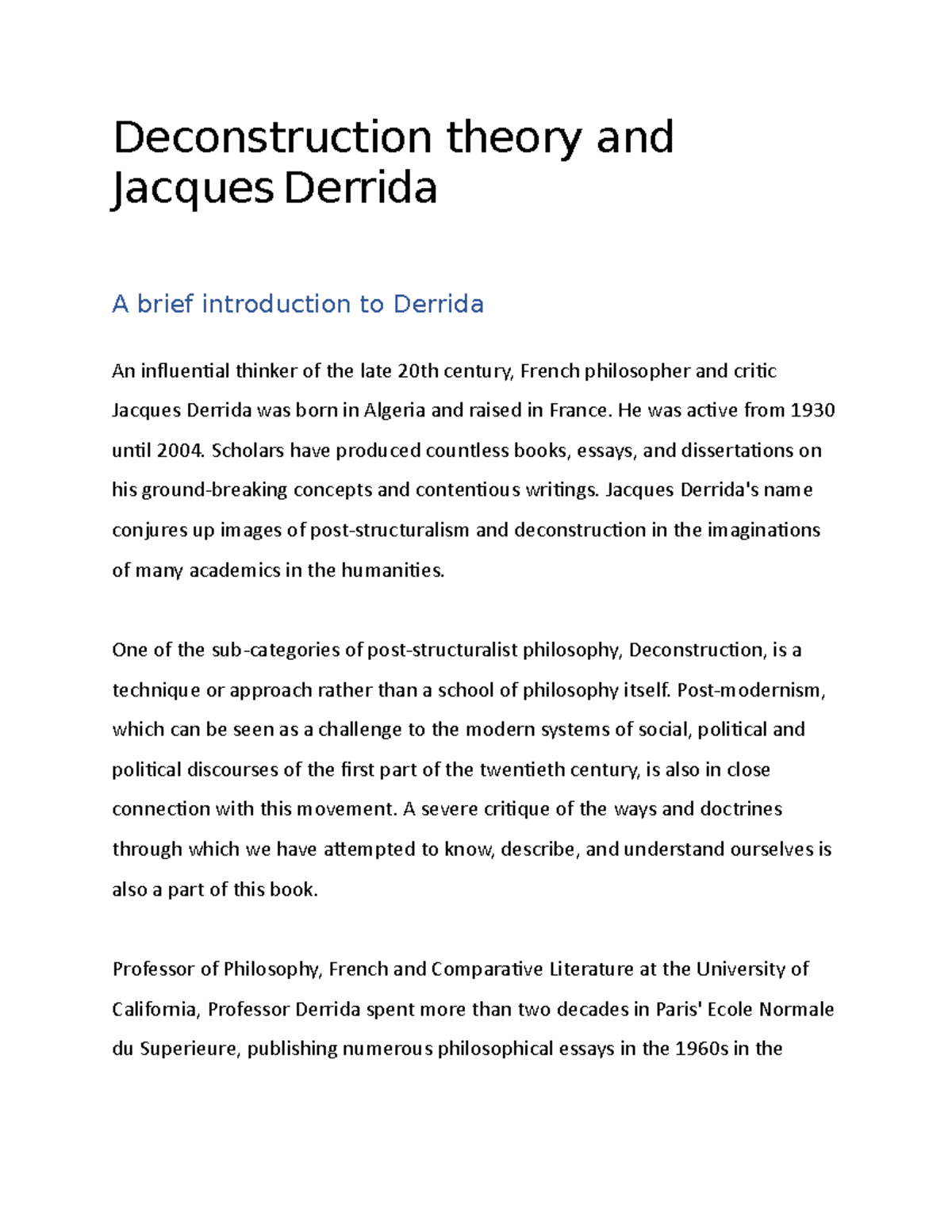 Deconstruction Theory And Jacques Derrida - Literary Criticism - BHU ...