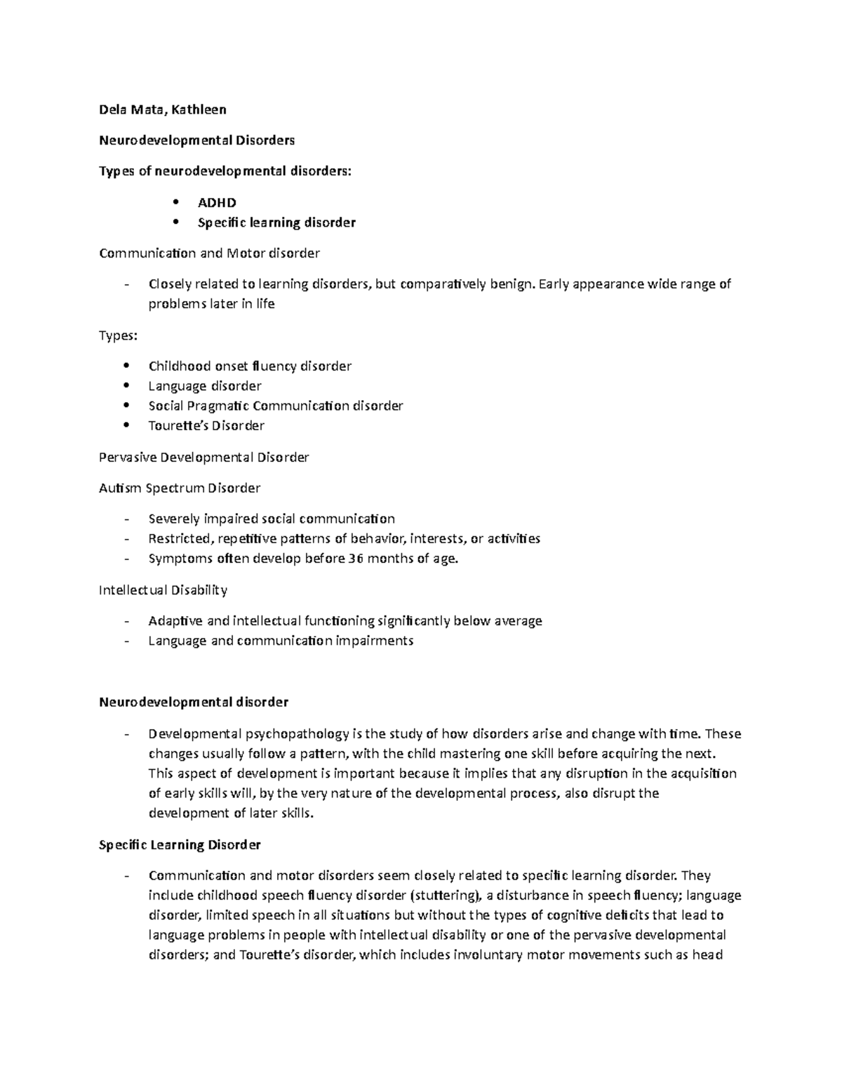 Abnormal Psych CHAP 14 - Dela Mata, Kathleen Neurodevelopmental ...