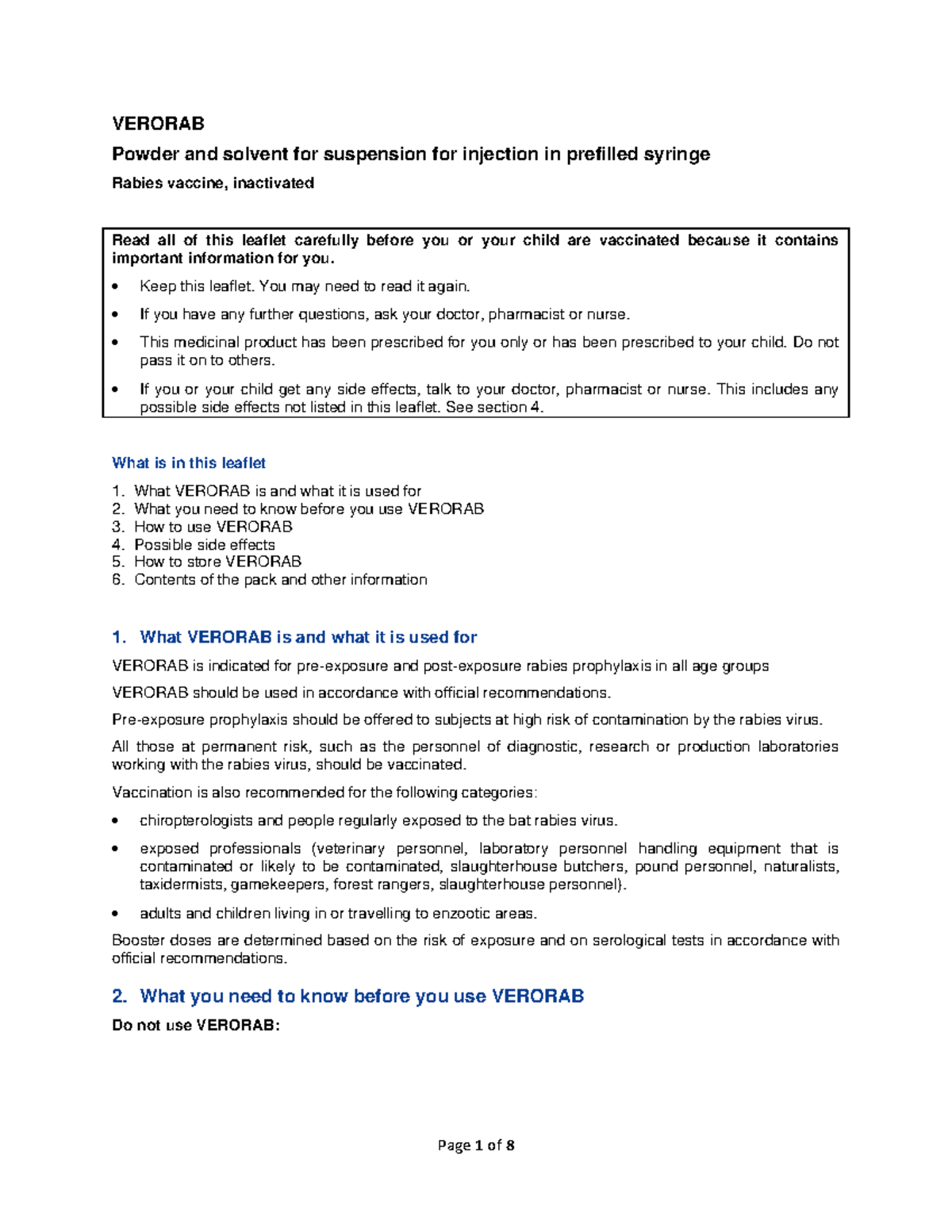 Verorab - VERORAB Powder and solvent for suspension for injection in ...