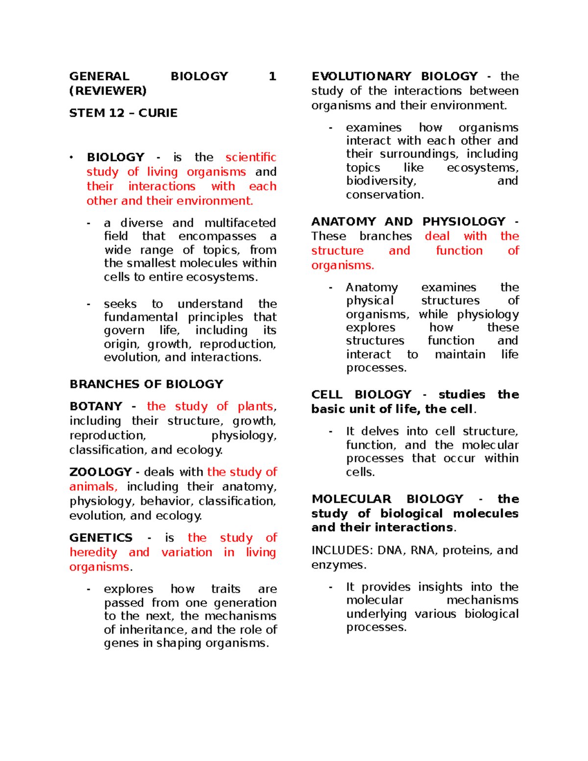 General- Biology-1 - GENERAL BIOLOGY 1 (REVIEWER) STEM 12 – CURIE ...