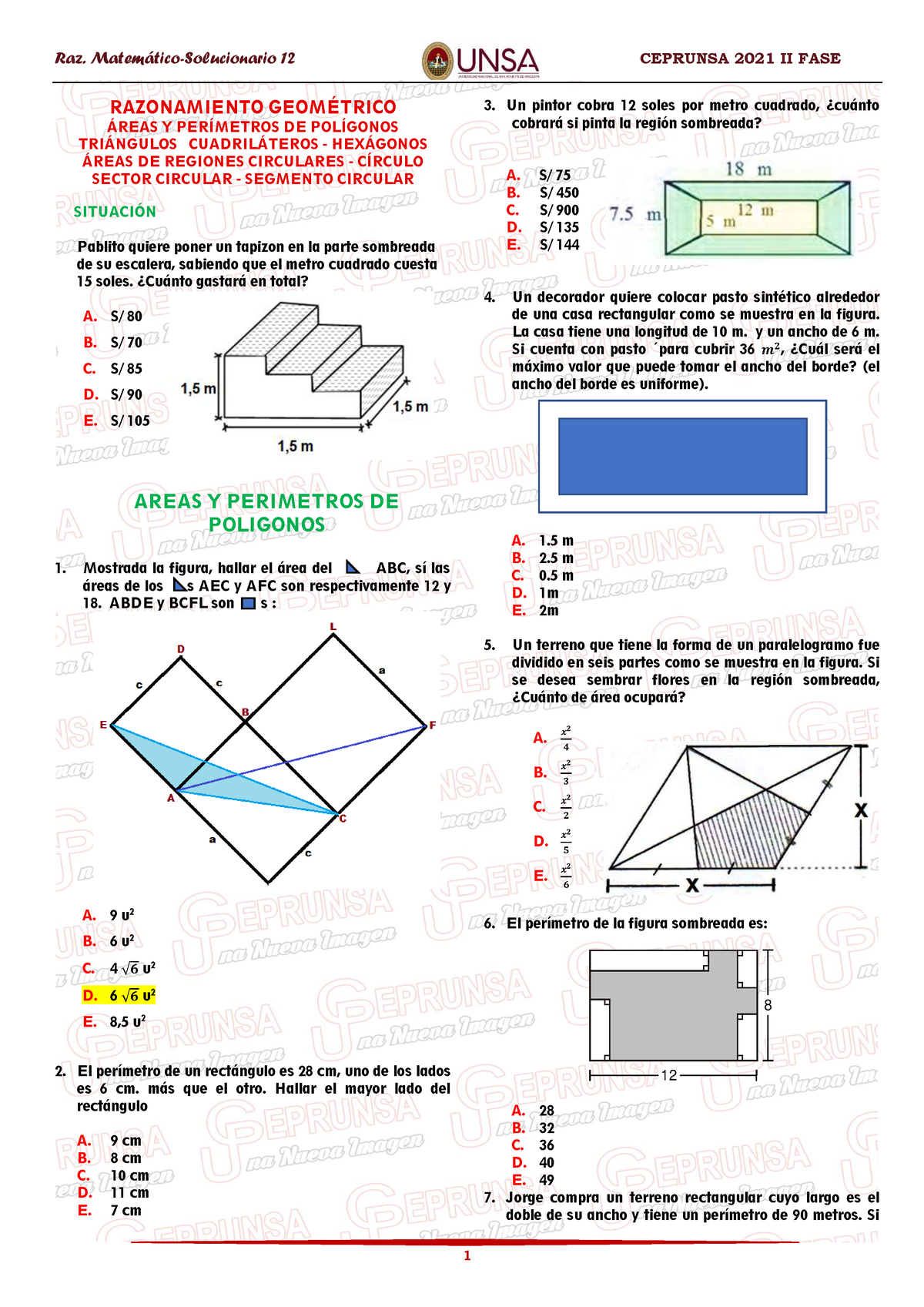 11 RM Areas Y Perimetros Cepre 2fase Sem12 - RAZONAMIENTO GEOMÉTRICO ...