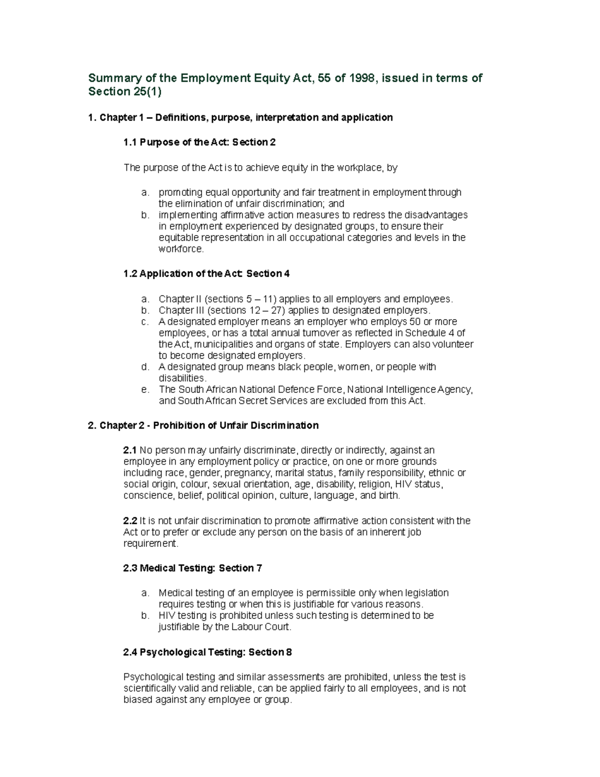 Act Summary - Employment Equity - Summary of the Employment Equity Act 