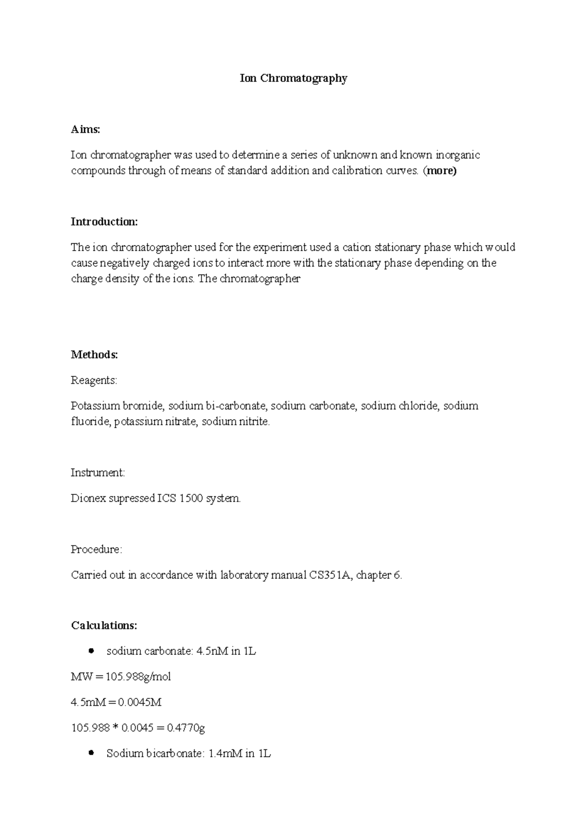 Ion Chromatography MC Lecture notes 15 Ion Chromatography Aims