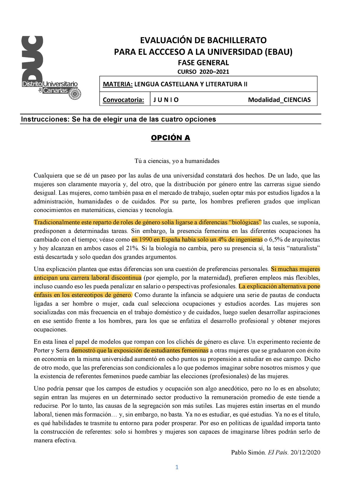 EBAU Lengua (2021) -.mkkk - 1 EVALUACIÓN DE BACHILLERATO PARA EL ...