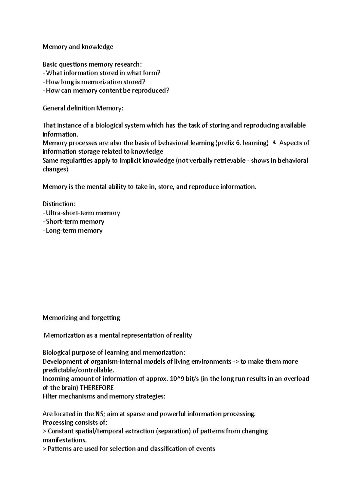 Memory and knowledge Introduction To Psychology Memory and