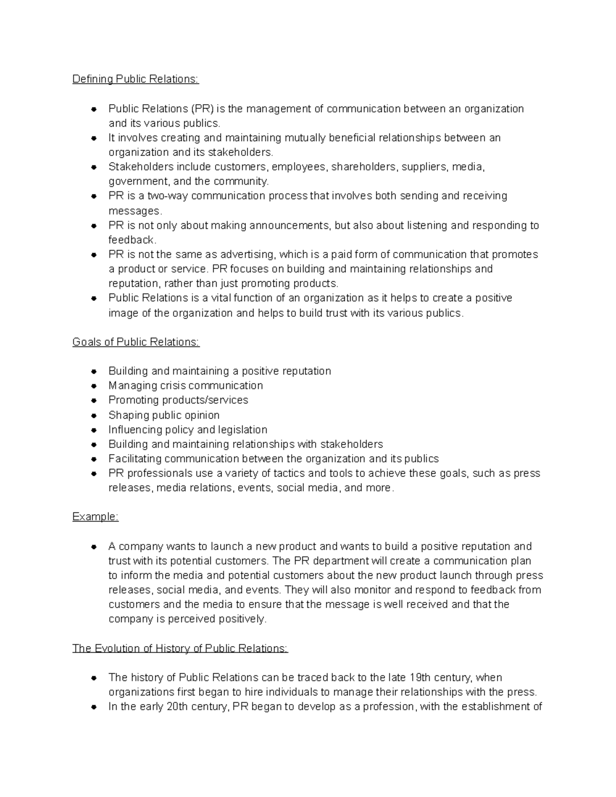 BU 3600 Role Lecture Notes - Defining Public Relations: Public ...