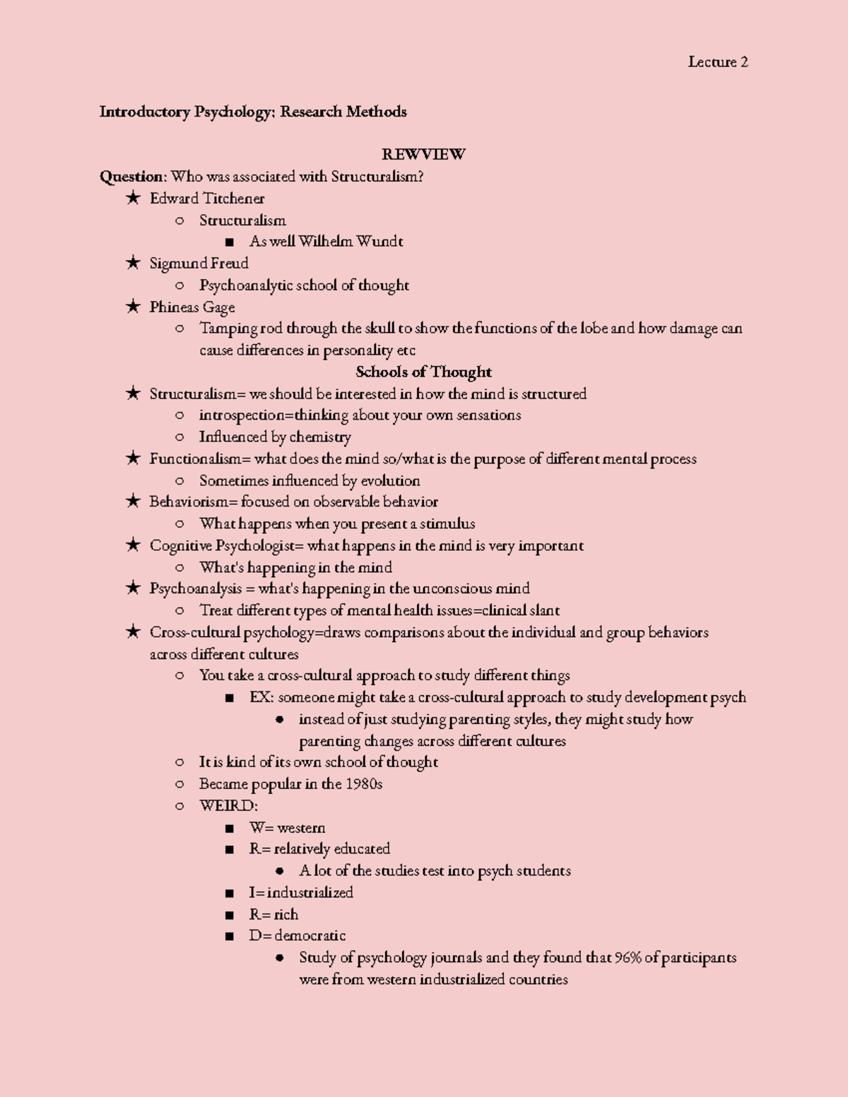 Lecture 2 Psych 10 - Introductory Psychology: Research Methods REWVIEW ...