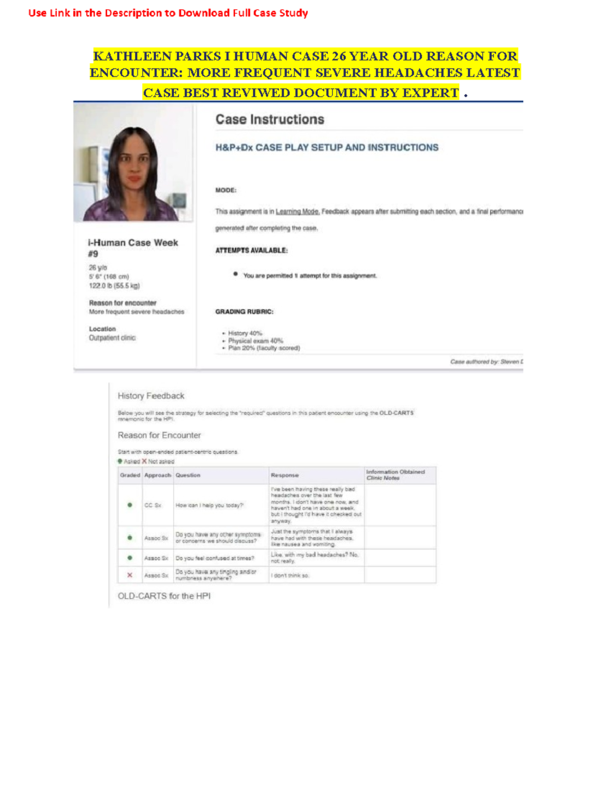 Latest- i-Human Case Week #9 26 Year Old Female Reason For Encounter ...