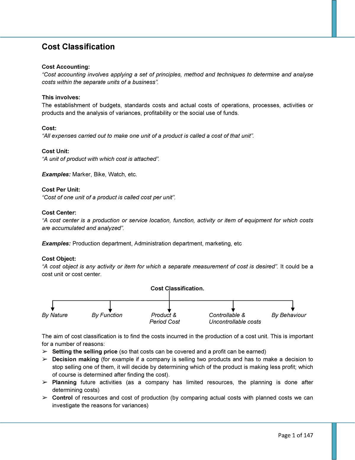 Cost Classification 1 - Cost Classification Cost Accounting: “Cost