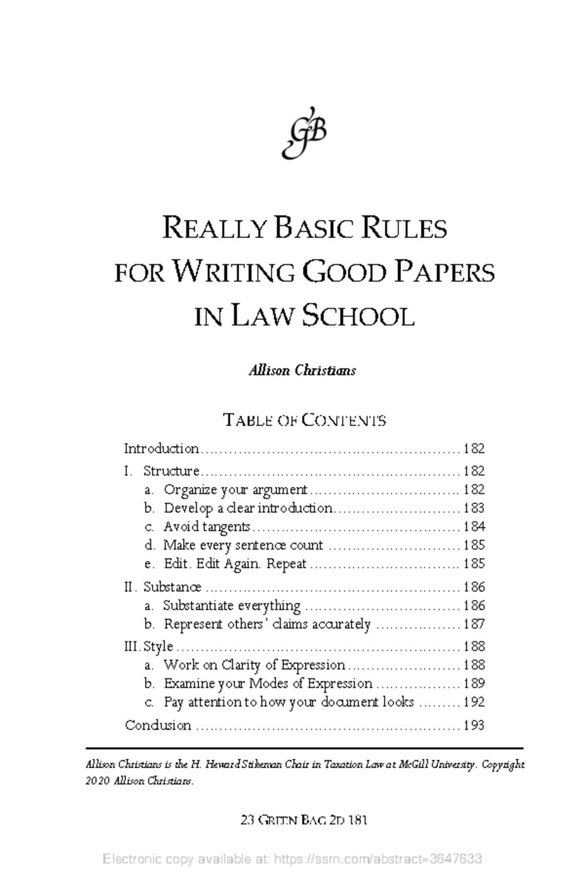 Complete guide to writing law school papers - 23 GREEN BAG 2 D 181 ...