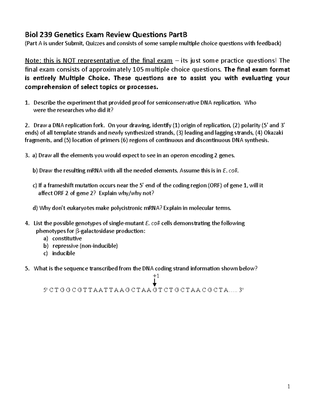 Exam Review Part B - Biol 239 Genetics Exam Review Questions PartB ...