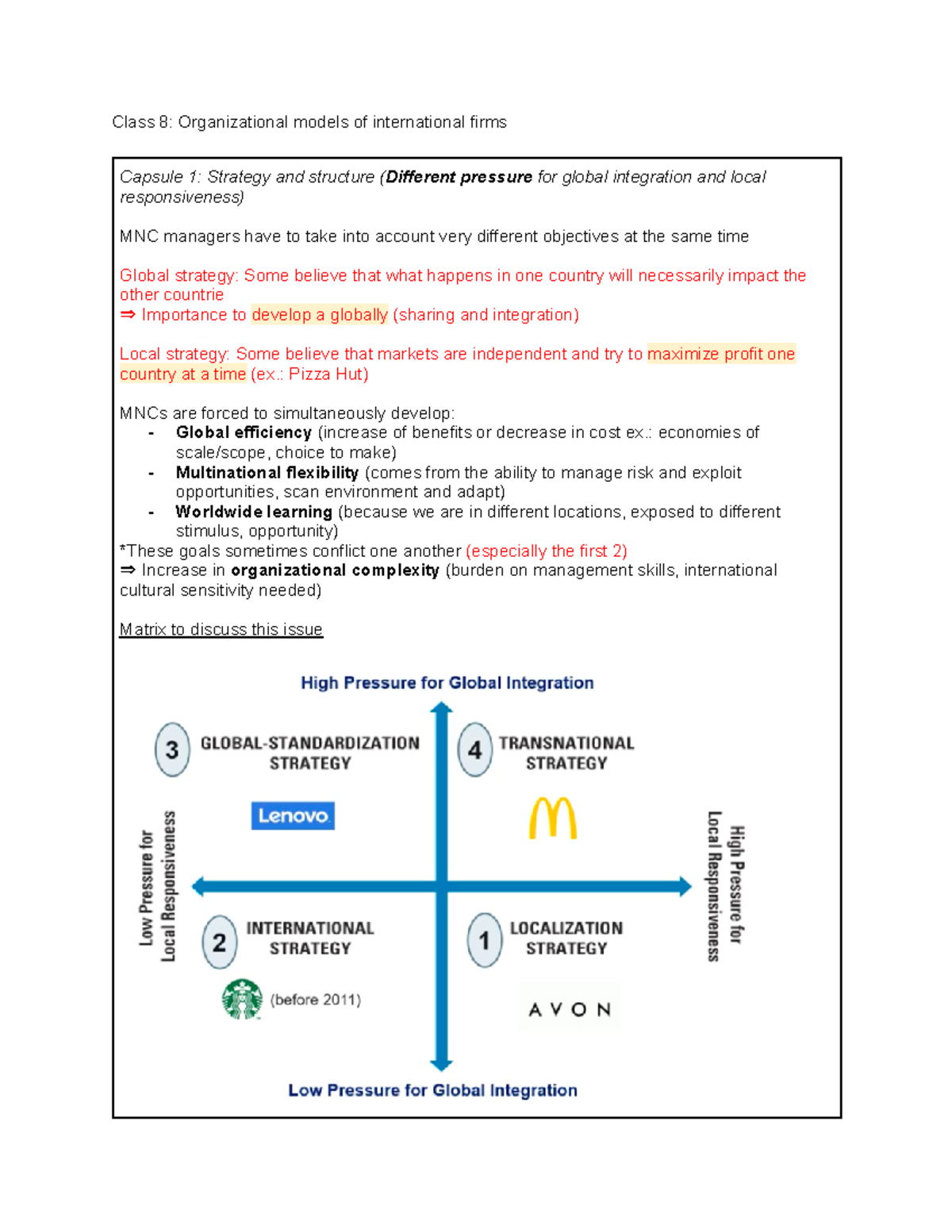 Capsule Summary (Class 8) Class 8 Organizational models of