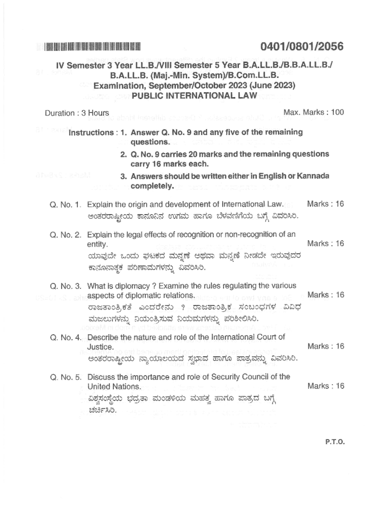 X Public International Law Oct 2023100 - IV Semester 3 Year Semester 5 ...