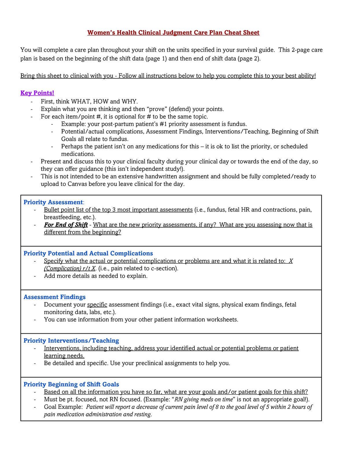 Clinical Judgment Care Plan Cheat Sheet-1 - This 2 - page care plan is ...