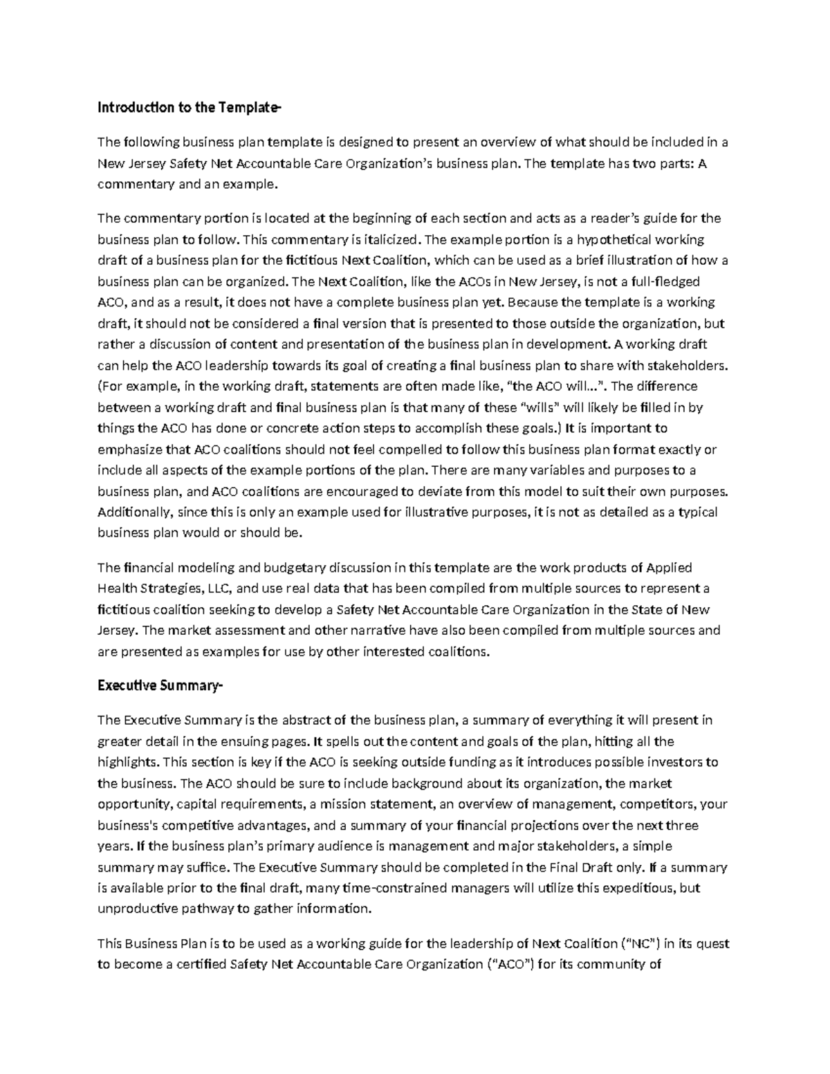 Business Plan 4- 3000W - Introduction to the Template- The following ...