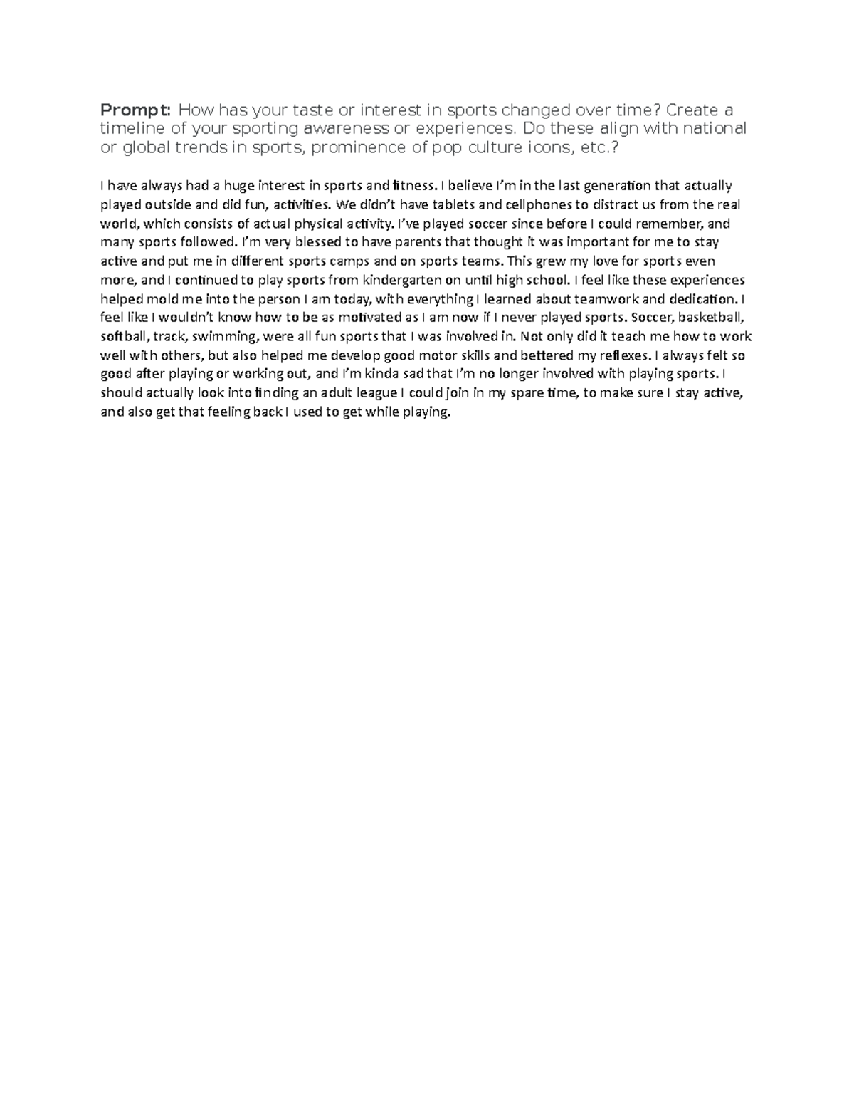 Journal Entry Week Eight Copy Prompt How Has Your Taste Or Interest