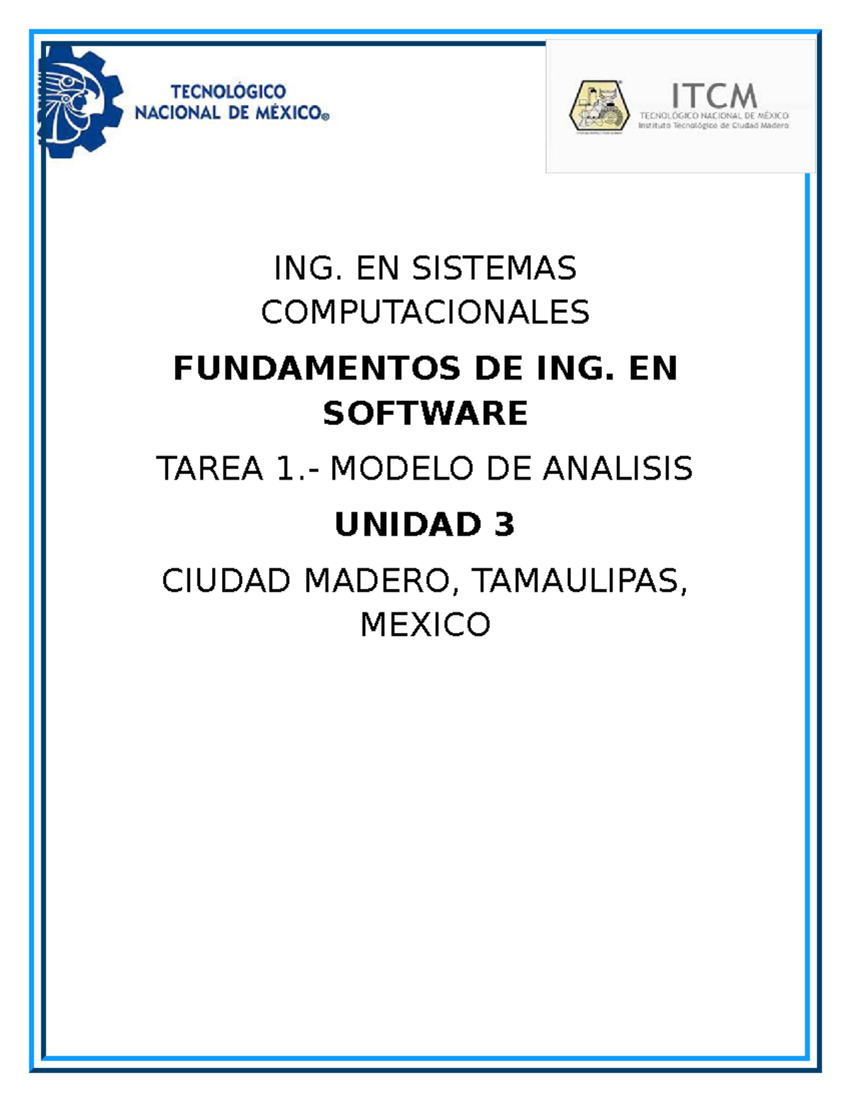 MODELO DE ANALISIS - ING. EN SISTEMAS COMPUTACIONALES FUNDAMENTOS DE ...