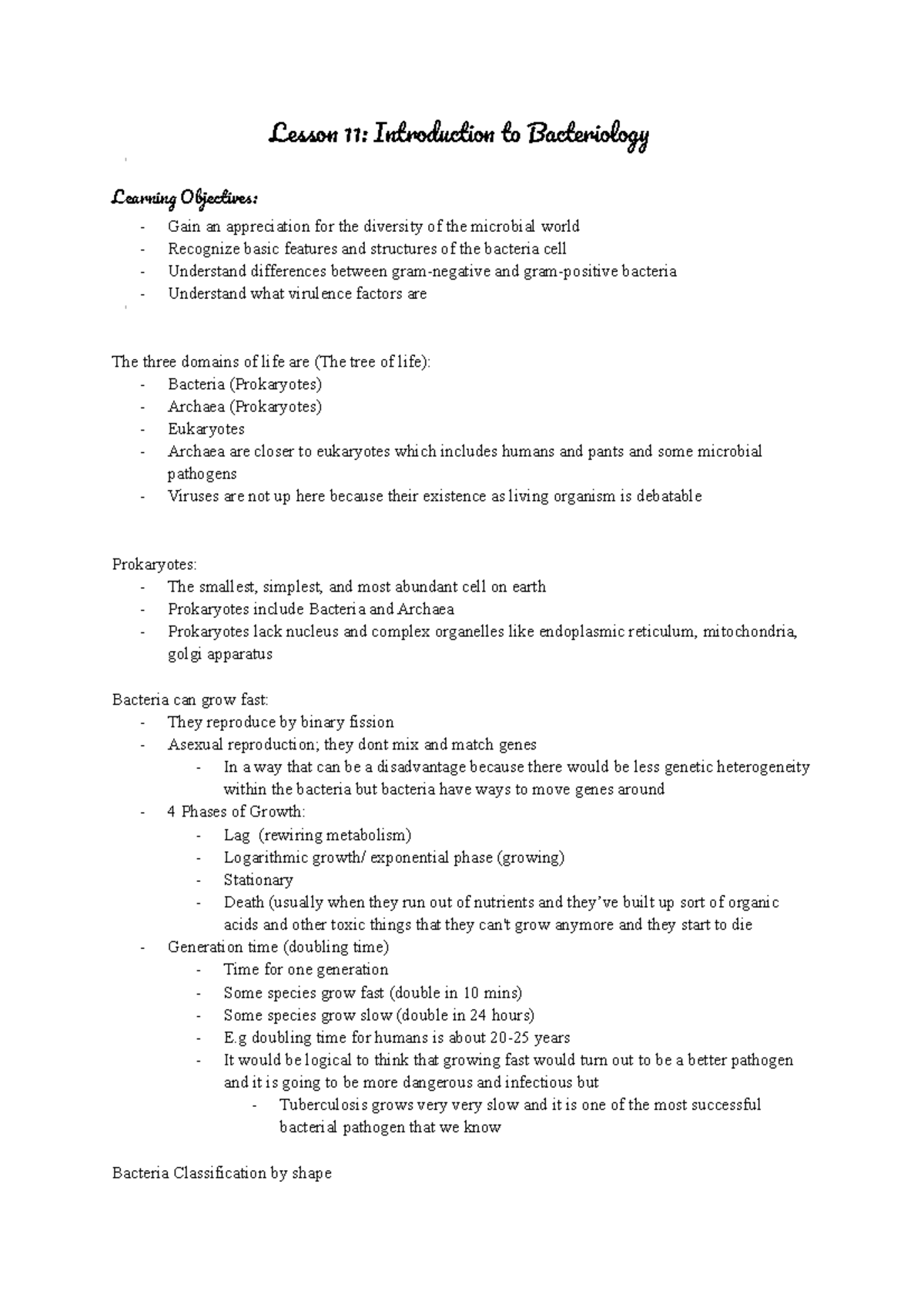 Lesson 11 Introduction to Bacteriology - Lesson 11: Introduction to ...