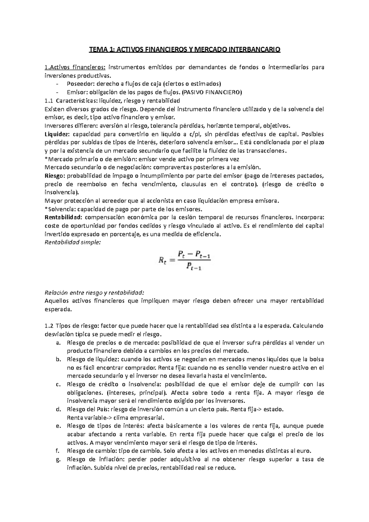 Tema 1 Finanzas - Resumen - TEMA 1: ACTIVOS FINANCIEROS Y MERCADO ...