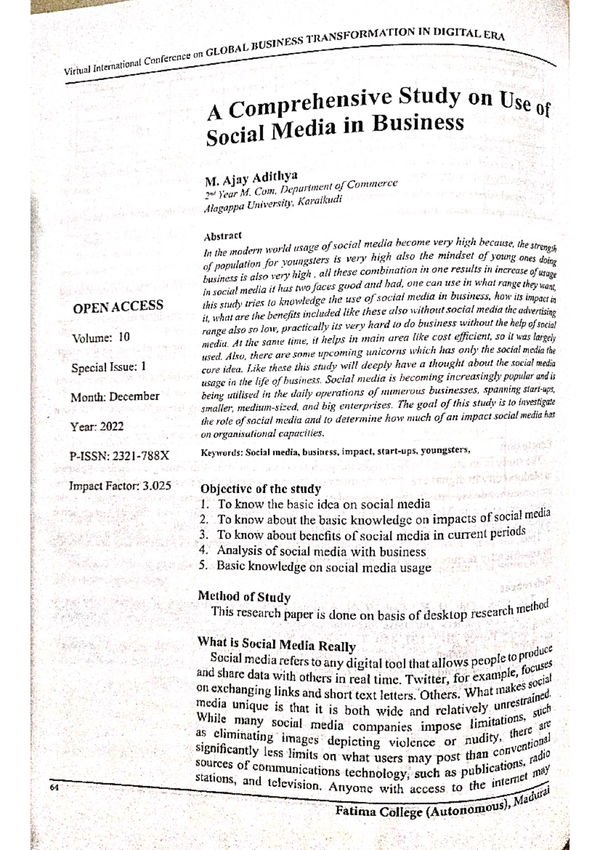 A Comprehensive Study on Use of Social Media in Business - Business ...