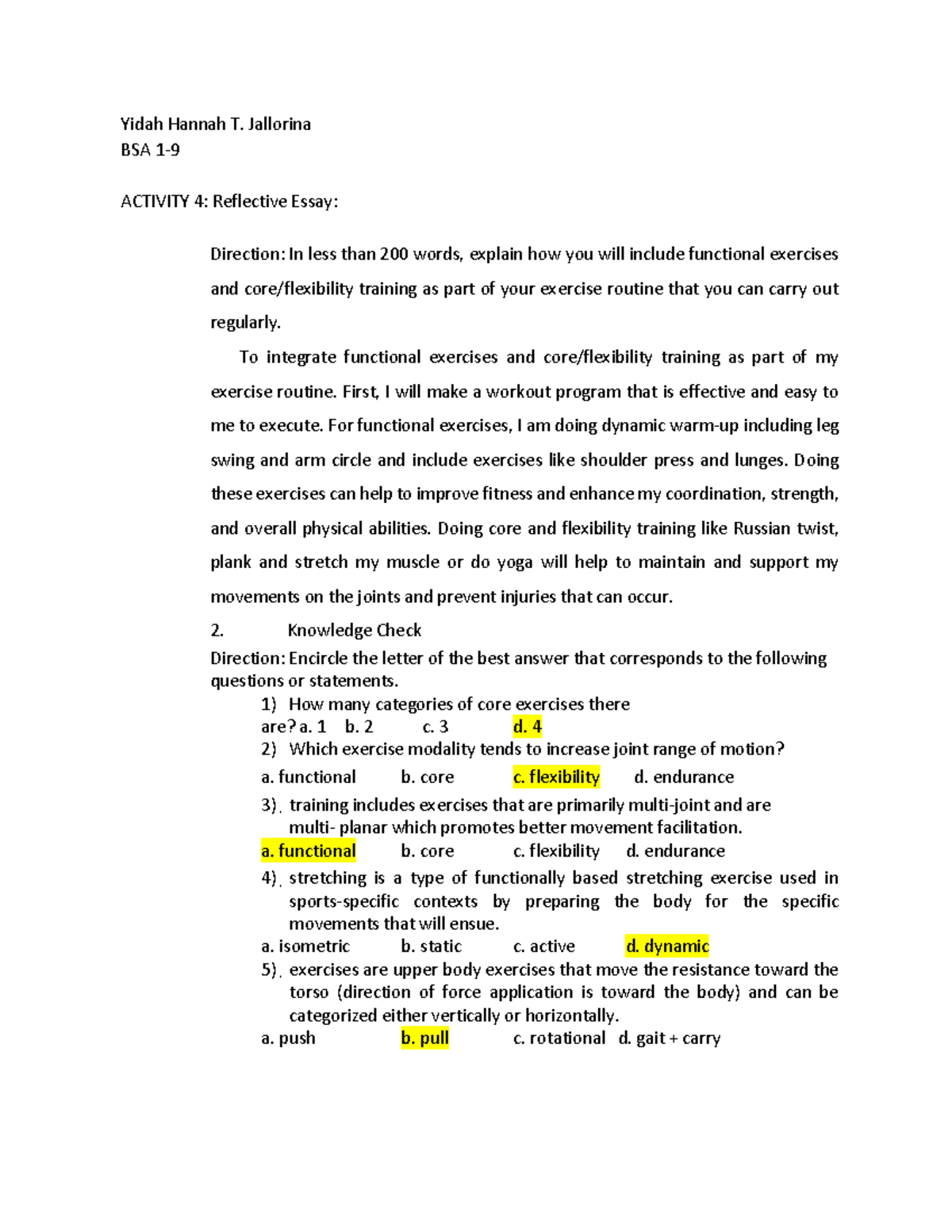Lesson 3A - basta assignment sa pathfit - Yidah Hannah T. Jallorina BSA ...