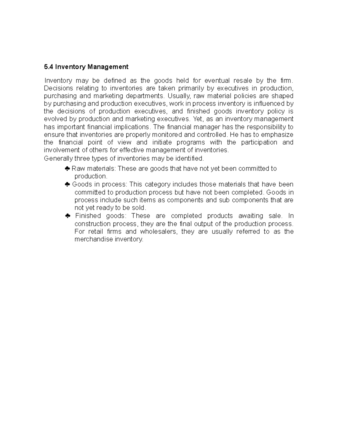 38 notes 5 Inventory Management Inventory may be defined as the