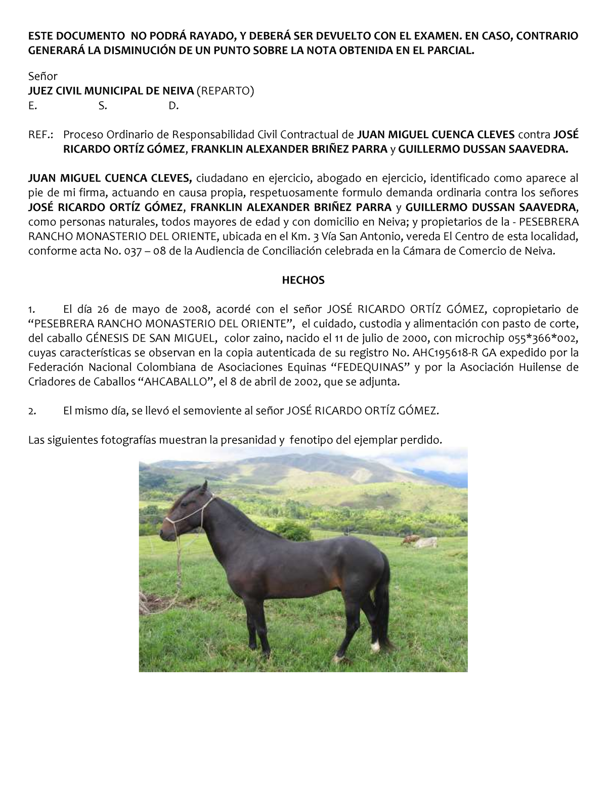 Caballo - ESTE DOCUMENTO NO PODR¡ RAYADO, Y DEBER¡ SER DEVUELTO CON EL ...