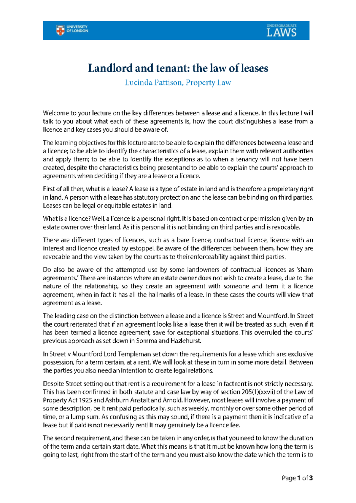 Chapter 6 - Leases - notes - Property law - Studocu