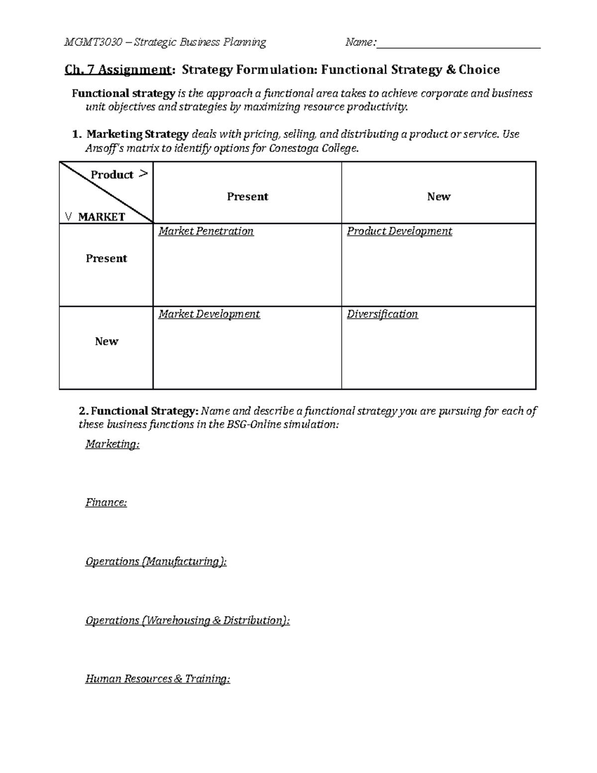 strategic business plan assignment