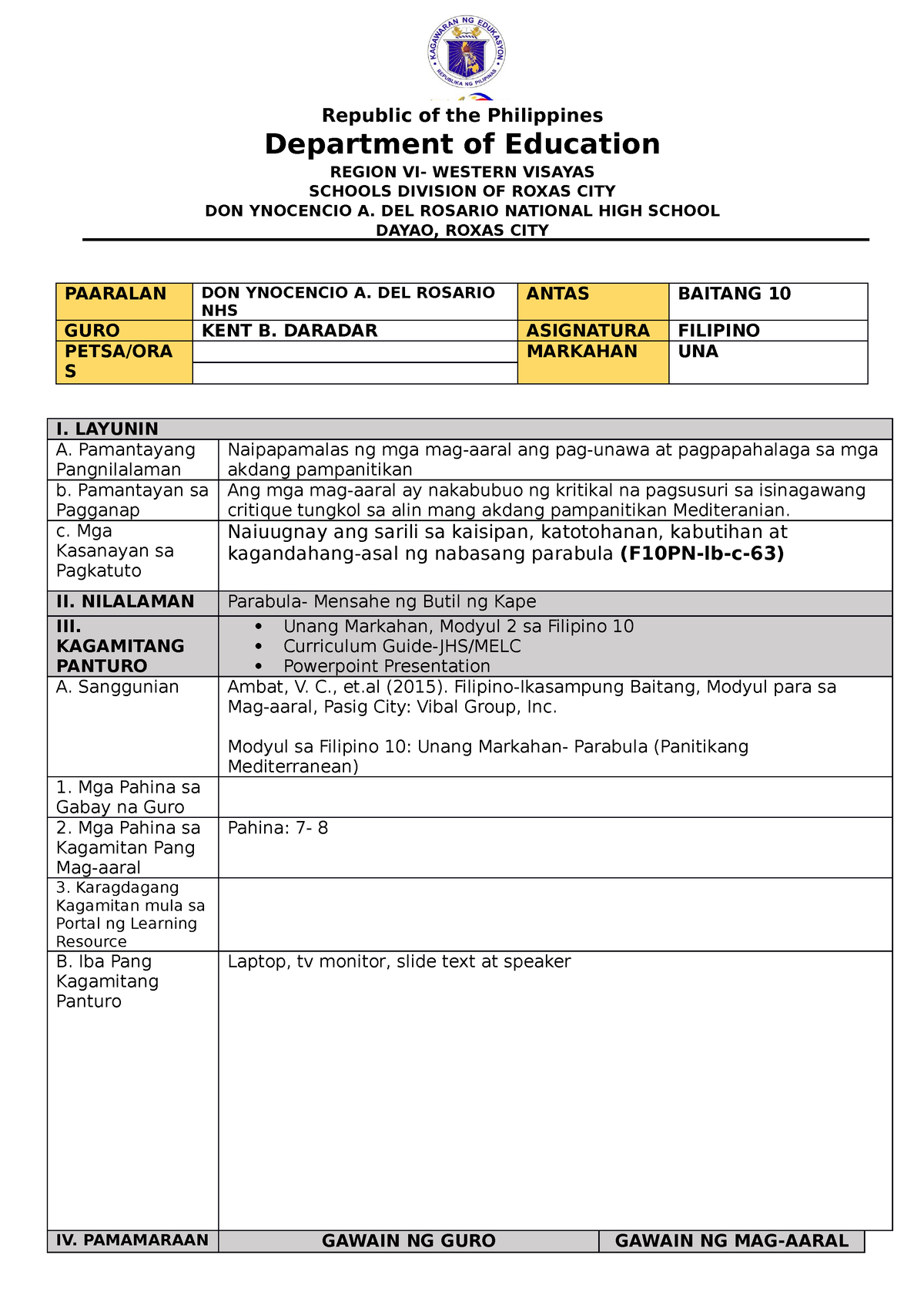 DLP Contextualize - Lesson Plan - Department Of Education REGION VI ...