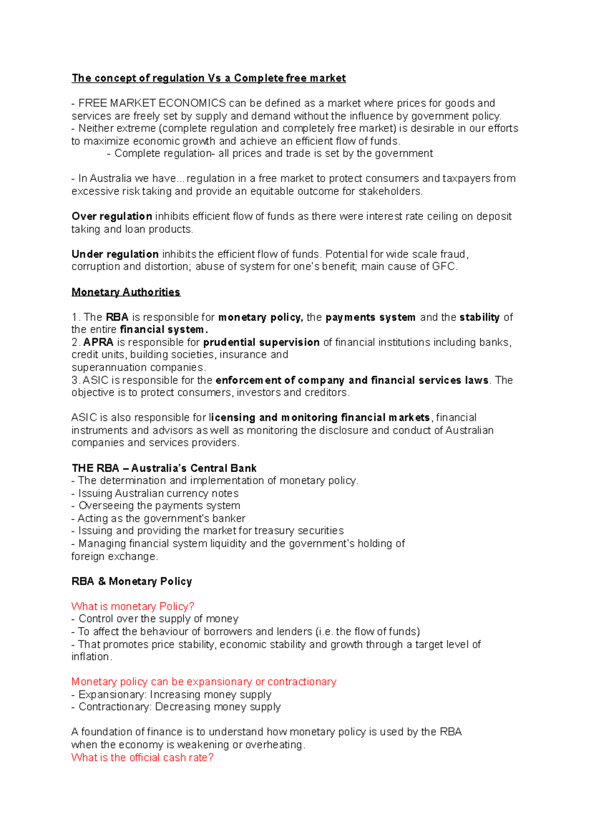 Topic 2 regulation The concept of regulation Vs a Complete free