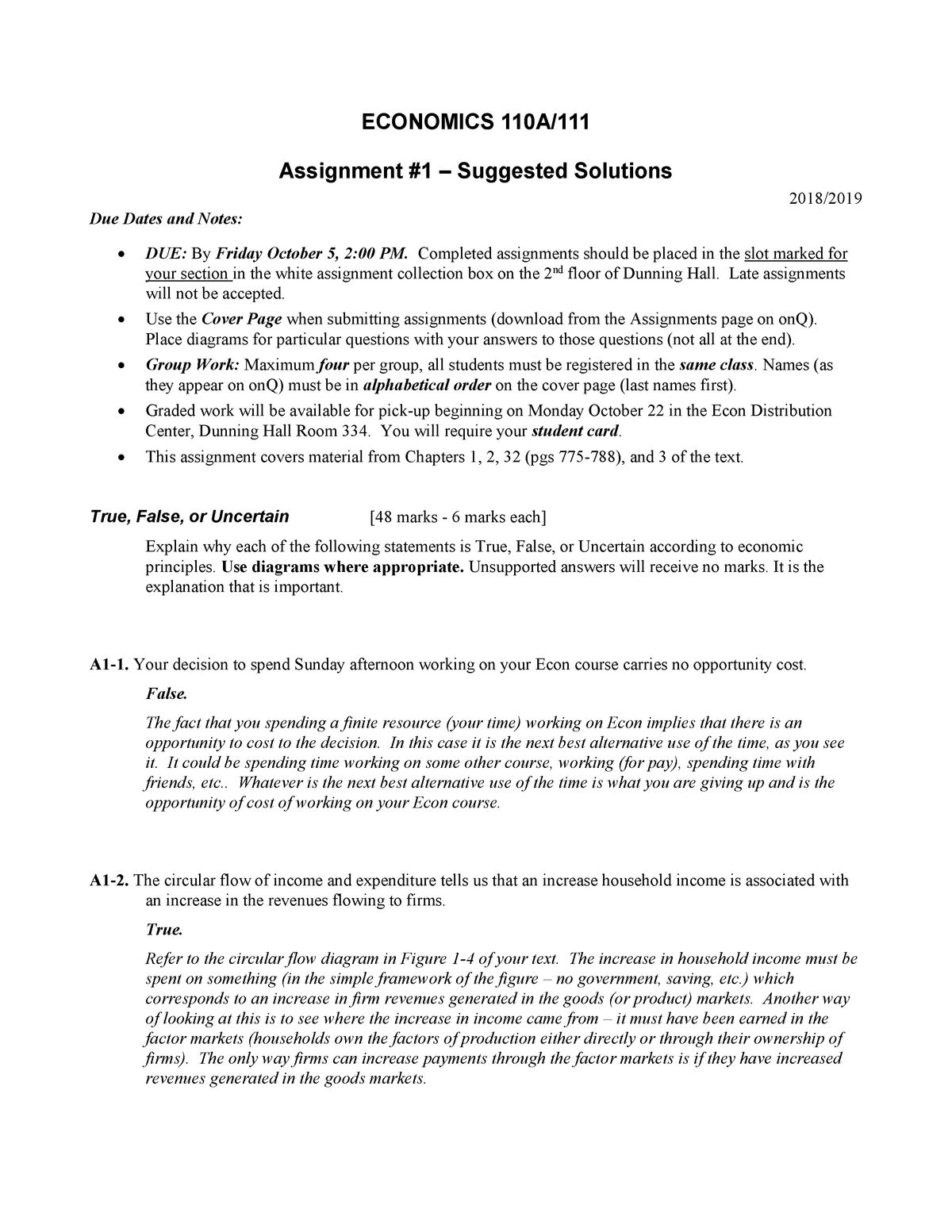 assignment 1 economics instructions