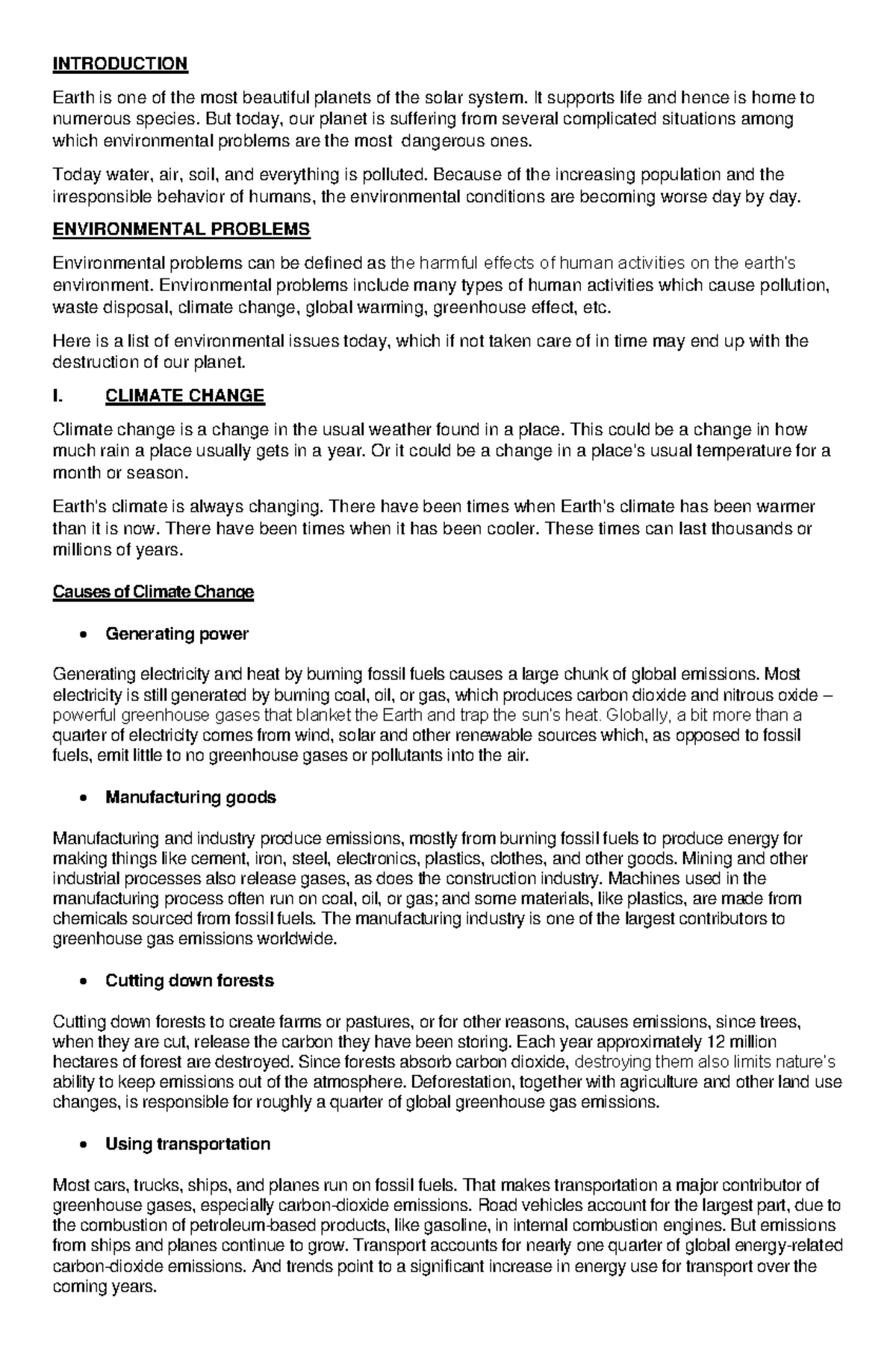 Environmental-problems - INTRODUCTION Earth is one of the most ...