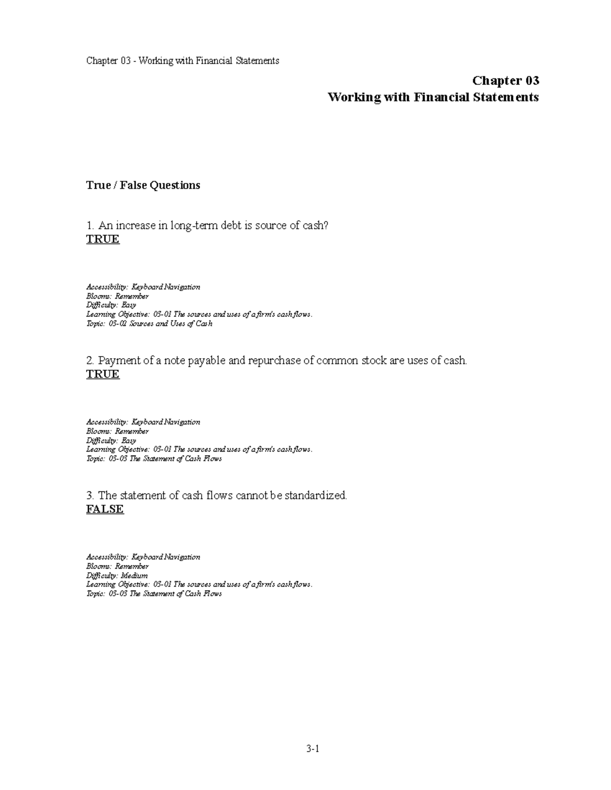 Chap003 - Test Bank - Chapter 03 Working With Financial Statements True ...