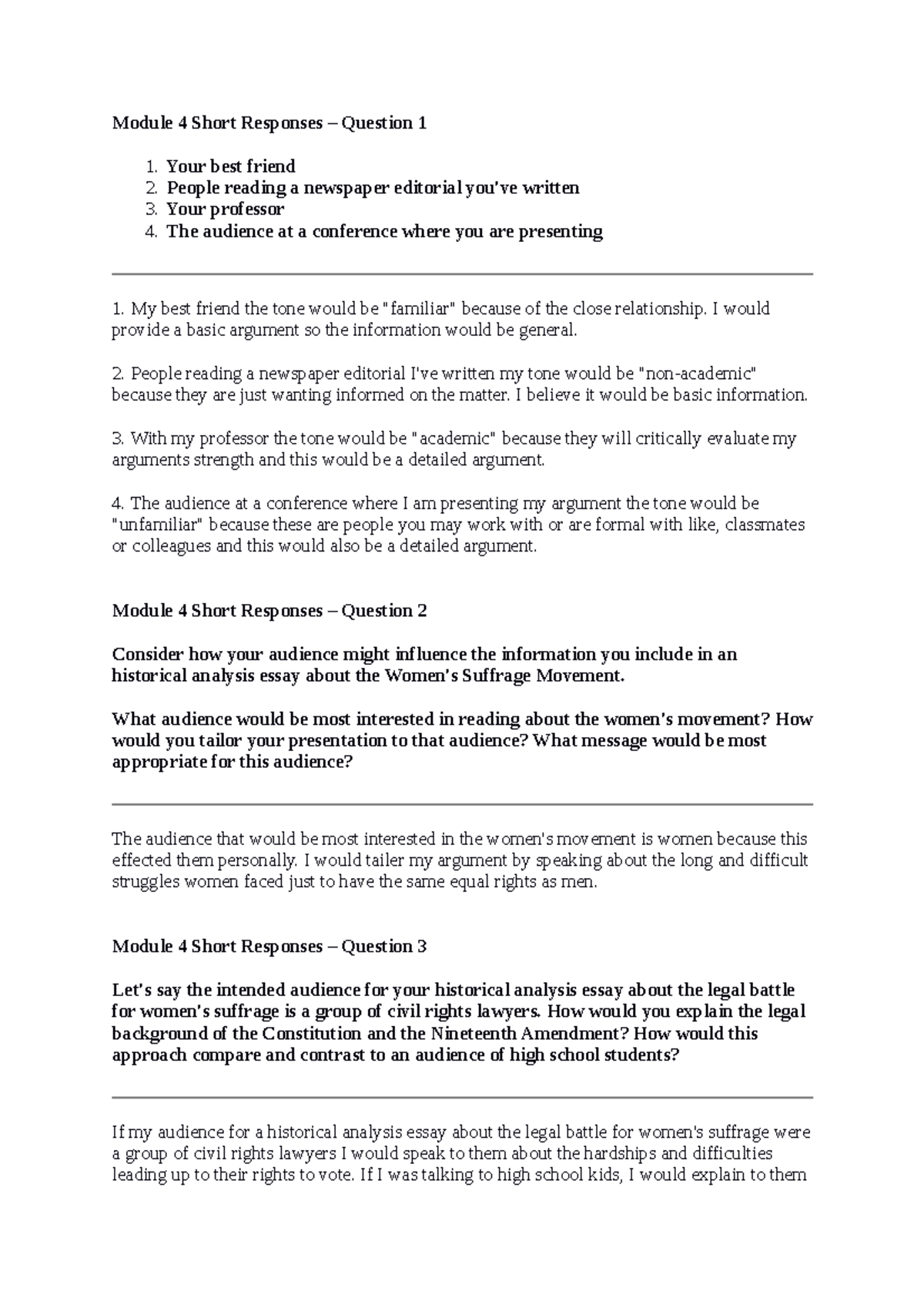 42 HIS Short Response Module 4 Short Responses Question 1 1. Your