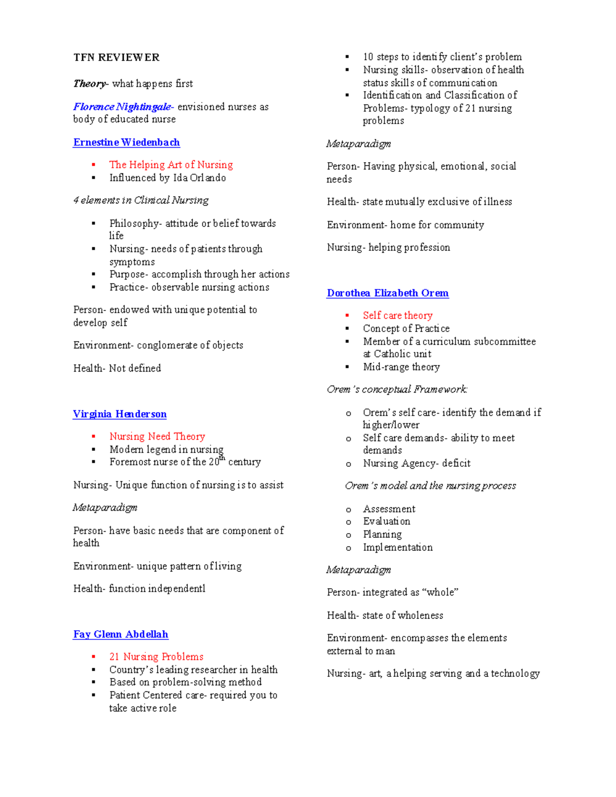 Theoretical Foundation In Nursing - TFN REVIEWER Theory - What Happens ...