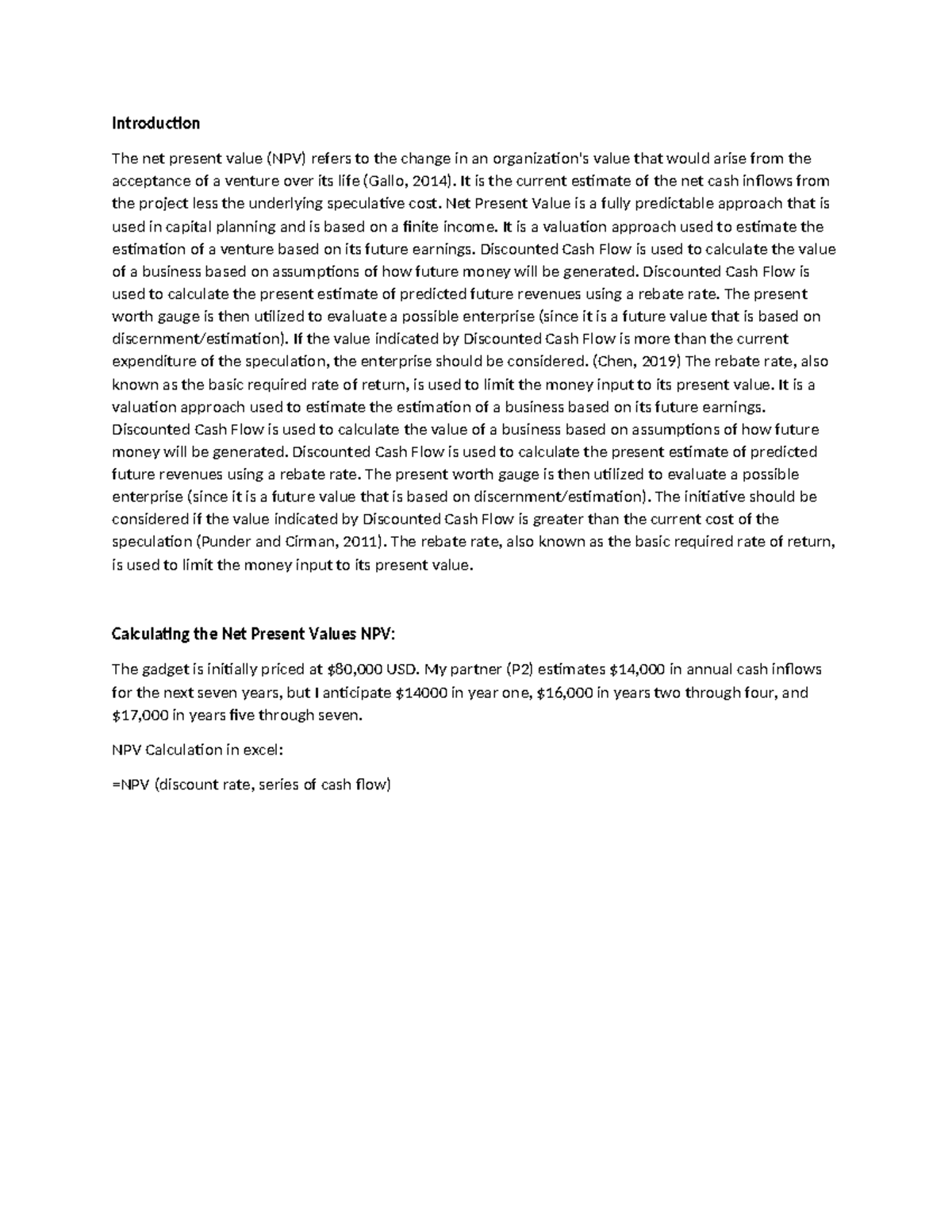 Assignment 2 - good - Introduction The net present value (NPV) refers ...