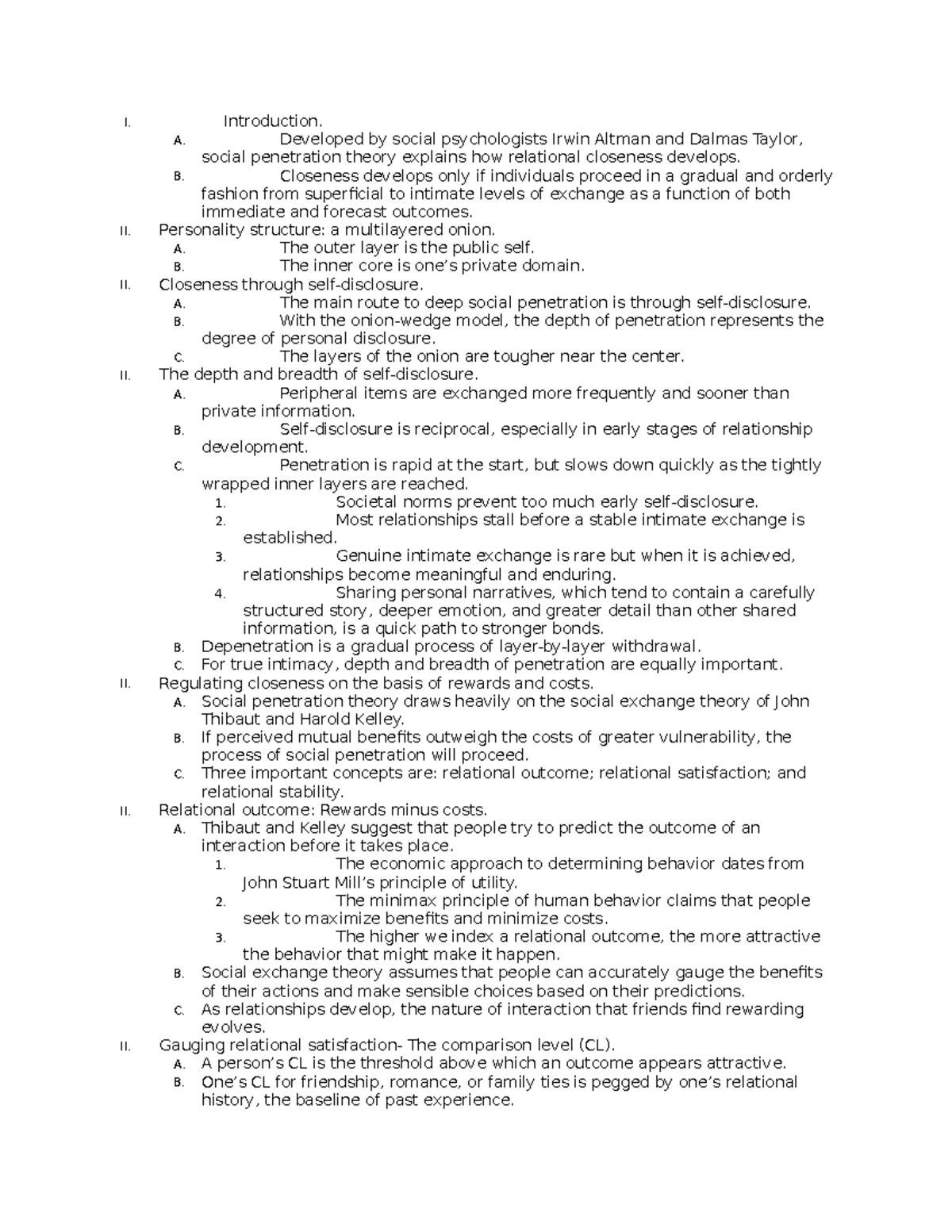 Ch 8 Social Penetration Theory - I. Introduction. A. Developed by ...
