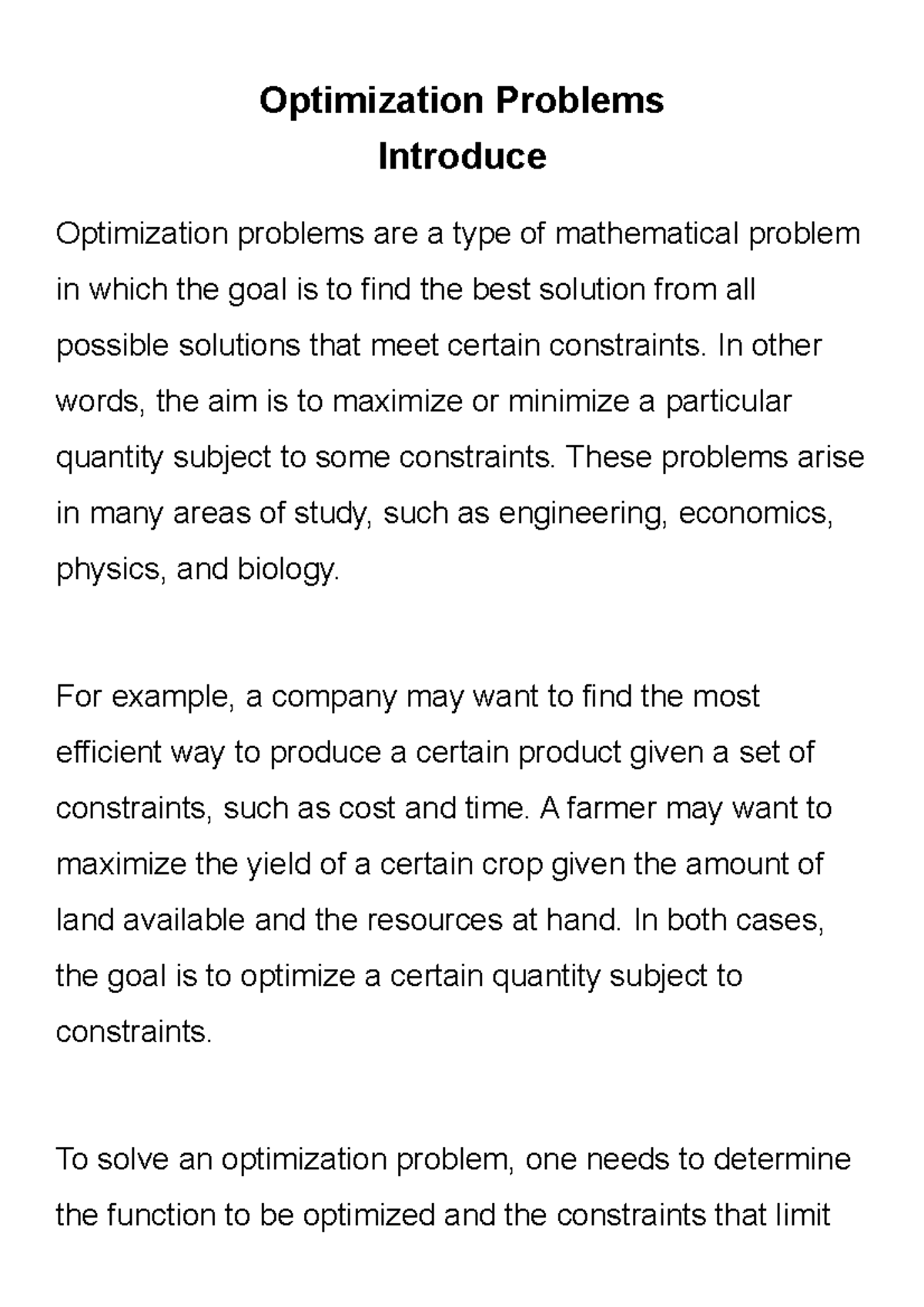 case study of optimization problem