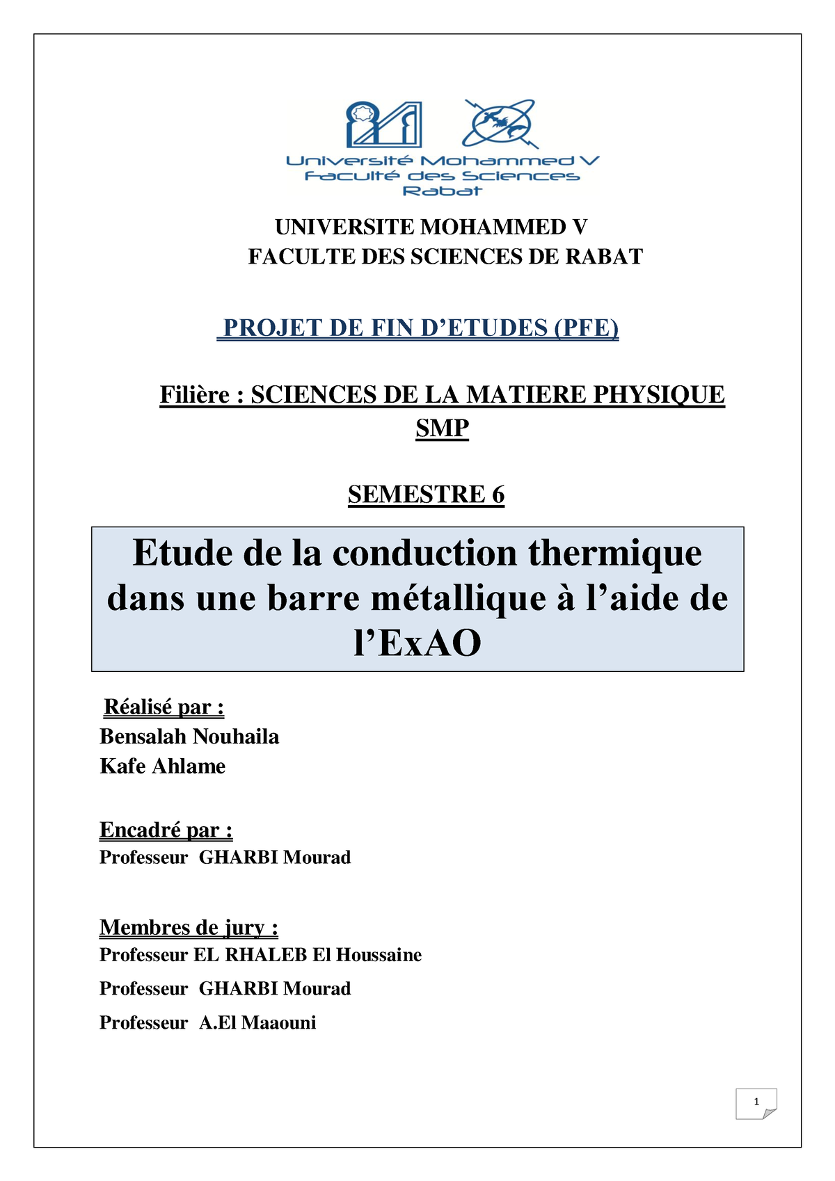 SDIC-PL0320 - Pfe Chmie - UNIVERSITE MOHAMMED V FACULTE DES SCIENCES DE ...