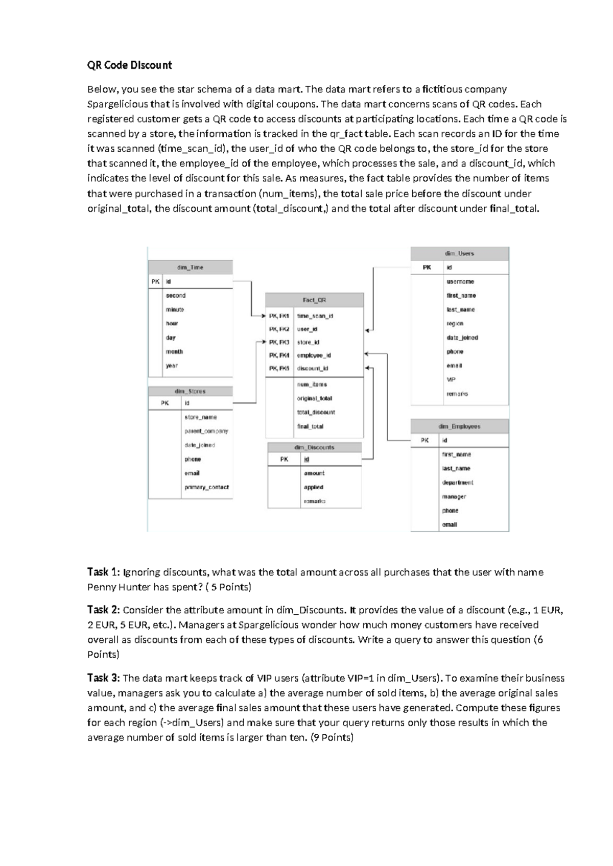 SQL Übungsaufgaben - QR Code Discount Below, you see the star schema of ...