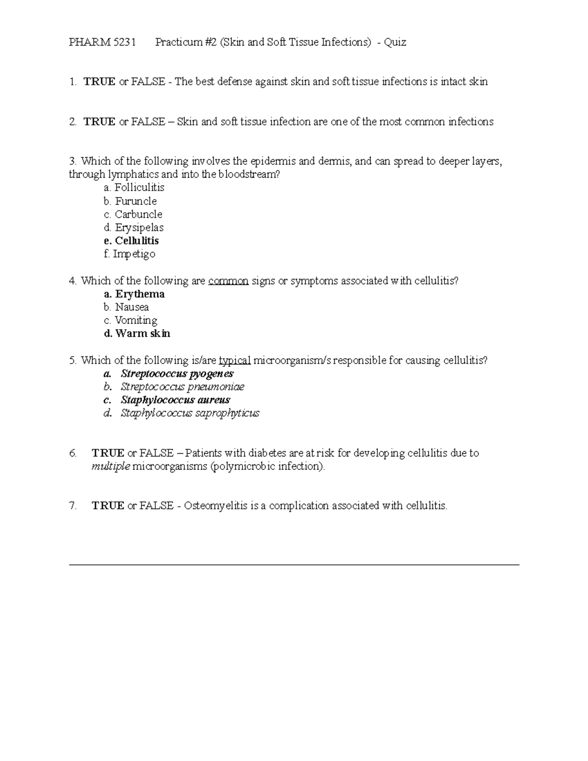 SSTI Quiz skin and soft tissue infection quiz PHARM 5231 Practicum