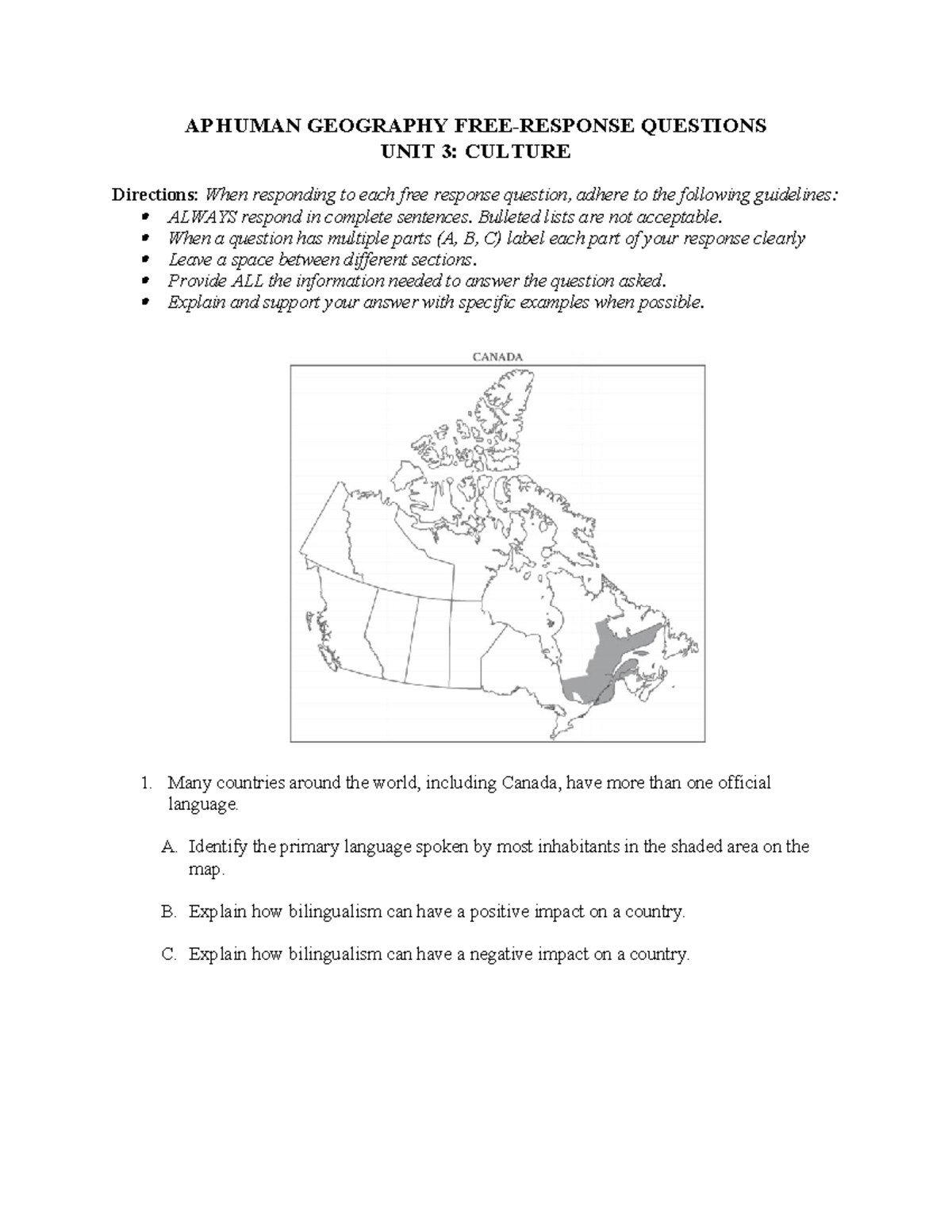 AP Human Geography Unit 3 FRQs AP HUMAN GEOGRAPHY FREERESPONSE