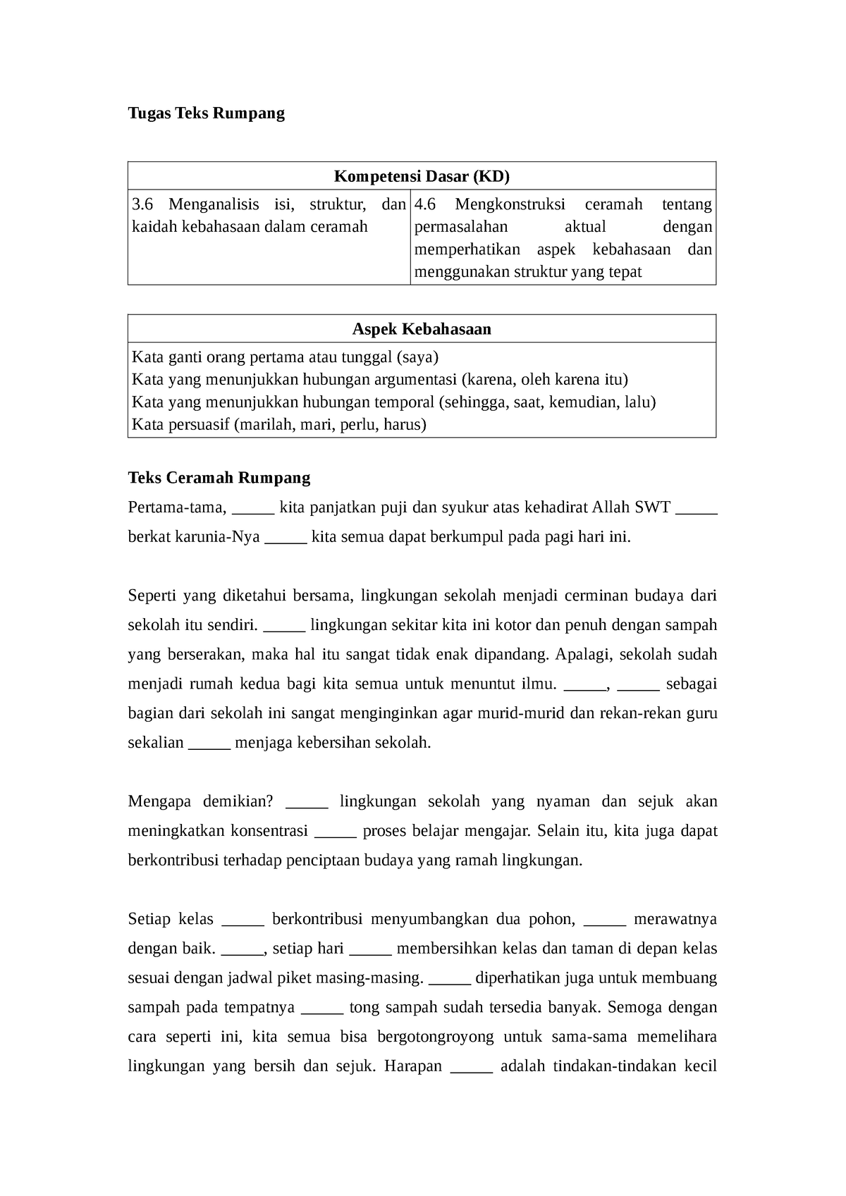 Tugas Teks Rumpang - Tugas Teks Rumpang Kompetensi Dasar (KD) 3 ...