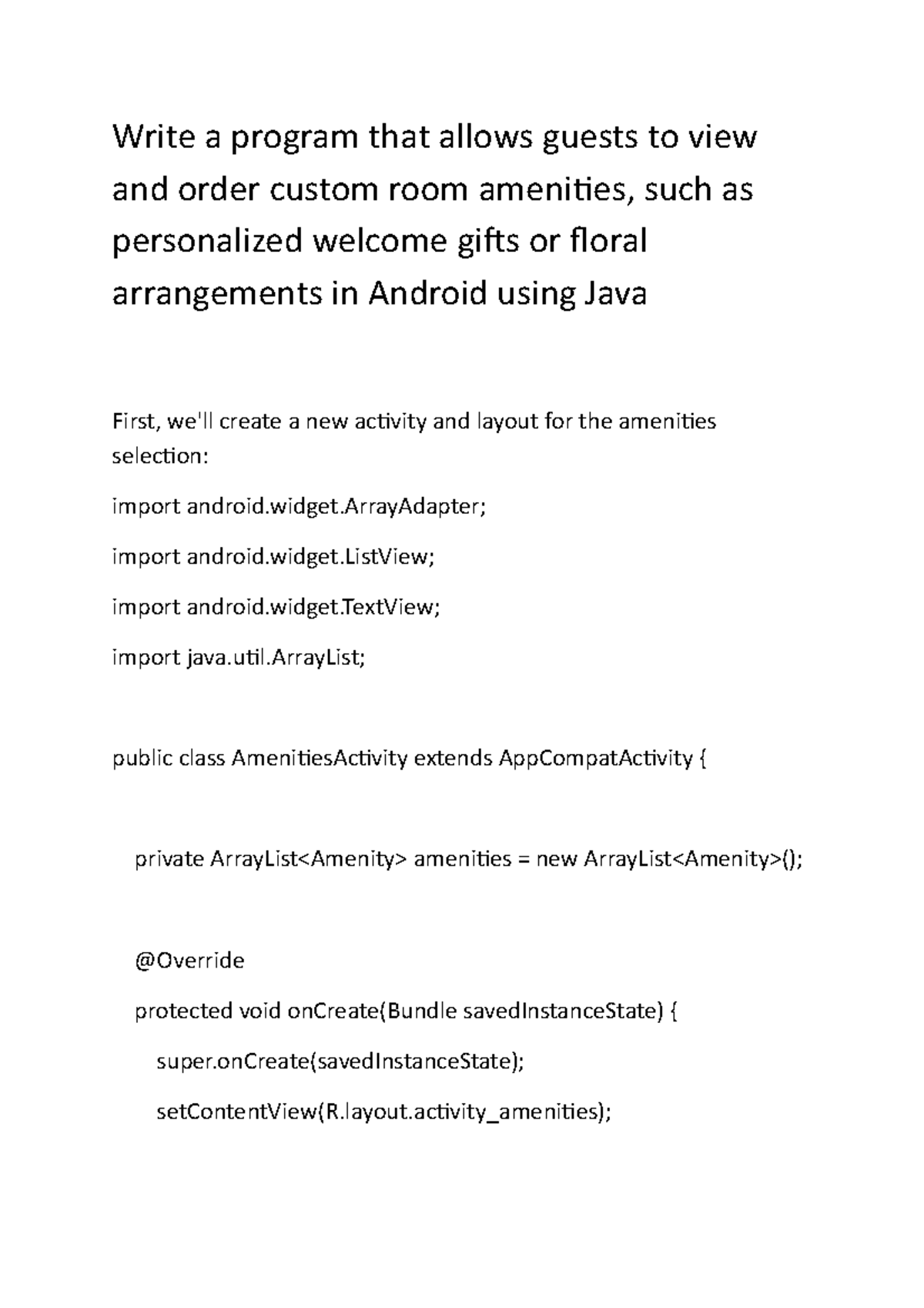 COmp6005-Assigncustom room amenities androi uing JAva - Write a program ...