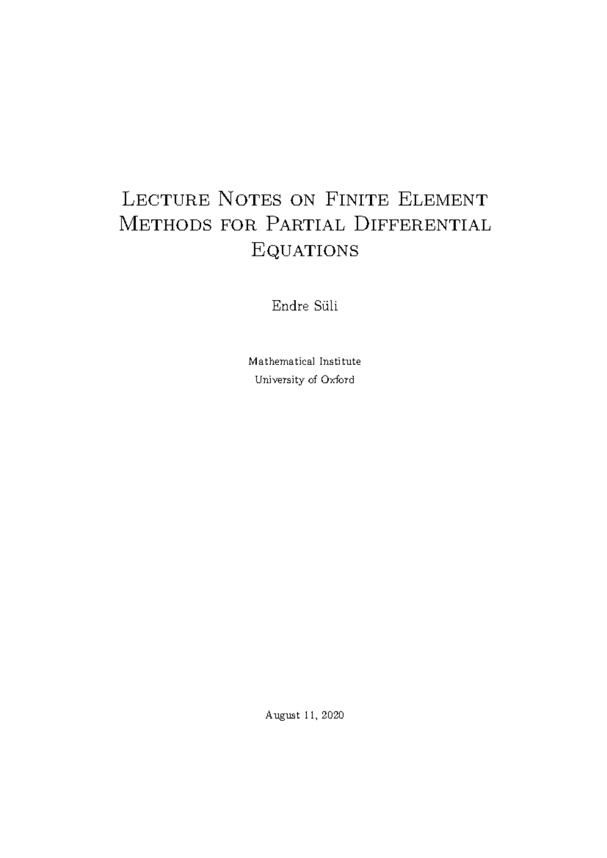 Fem - finite element method - Lecture Notes on Finite Element Methods ...