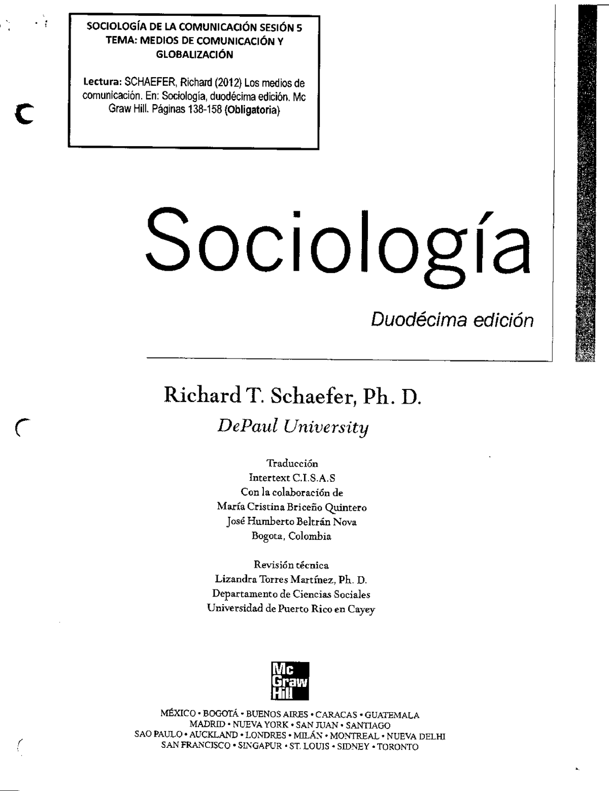 Richard Schaefer Medios De Comunicación - Sociología - Studocu