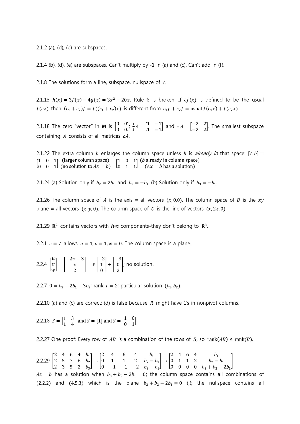 Linear Algebra Chapter 2 Solution 제공 과제 및 학습하는데 필요하다. - 2.1 (a), (d ...